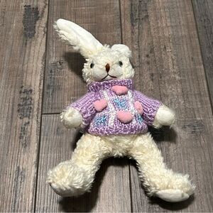 Hugfun Int’l Plush Easter Bunny Lavender Sweater Tic Tac Toe Hearts Vintage 1999